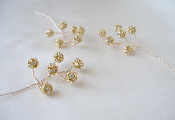 Gold and crystal hairpins, Bridal crystal hair pins, Wedding hair jewelry, Bridal pins, Wedding pins in gold or silver - includes 5 pieces