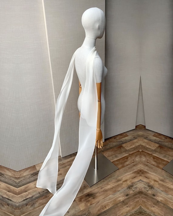 Silk Bridal scarf, Modern bridal scarf in silk chiffon, 100% Silk chiffon skinny wedding scarf, Soft and delicate