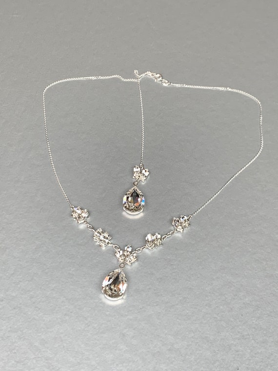 Bridal necklace, Crystal bridal V-shape necklace with backdrop, Premium Quality European Crystal, Bridal necklace jewelry in gold or silver