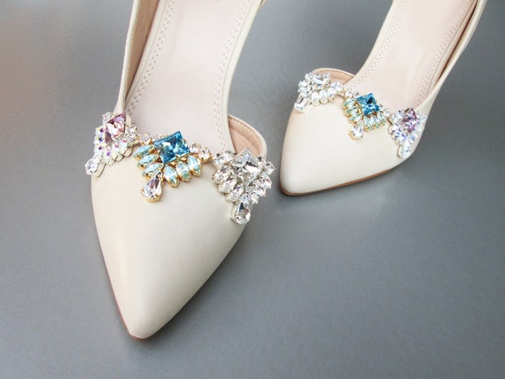 Cast Flowers with Crystals Shoe Clips