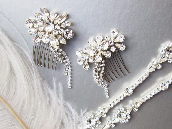 Shooting Stars -  Sparkly crystal hair combs, Bridal crystal hair combs, Premium European Crystal combs, Combs with dangles,  One pair