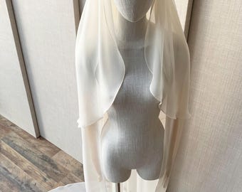 Zijden sluier met blush, zachte zijden sluier bruidssluier, prachtige 100% zijden chiffon bruidssluier kathedraal lengte, pure couture bruidssluier