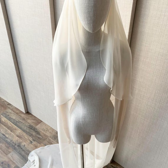 Silk veil with blusher, Soft Silk veil bridal veil, Exquisite 100% Silk chiffon wedding veil Cathedral length, Couture Bridal sheer veil