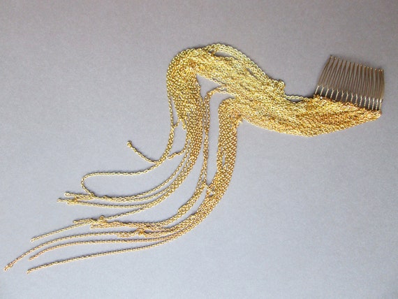 Chain hair comb, Modern Chain hair vine, Chain hair accessory, Hair vine gold headpiece, Dangling chains hair clip