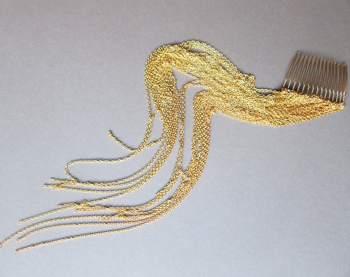 Chain hair comb, Modern Chain hair vine, Chain hair accessory, Hair vine gold headpiece, Dangling chains hair clip