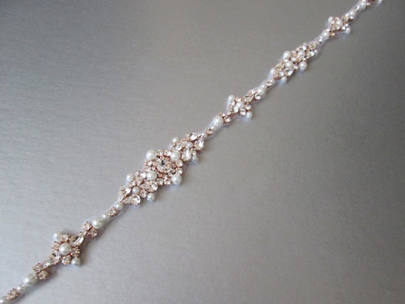 Bridal belt, Bridal belt rose gold, Bridal belt sash, Wedding belt in Gold, Silver, Rose gold, Skinny belt sash, Crystal and pearl belt sash