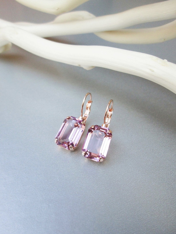 Little Transparent Drops, Crystal bridal earrings Emerald cut drop earrings, Delicate earrings gold silver rose gold, Bridesmaids