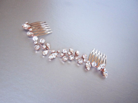 Crystal hair vine rose gold, Bridal hair comb, Wedding hair comb, Dainty crystal hair vine, Sparkly bridal headpiece