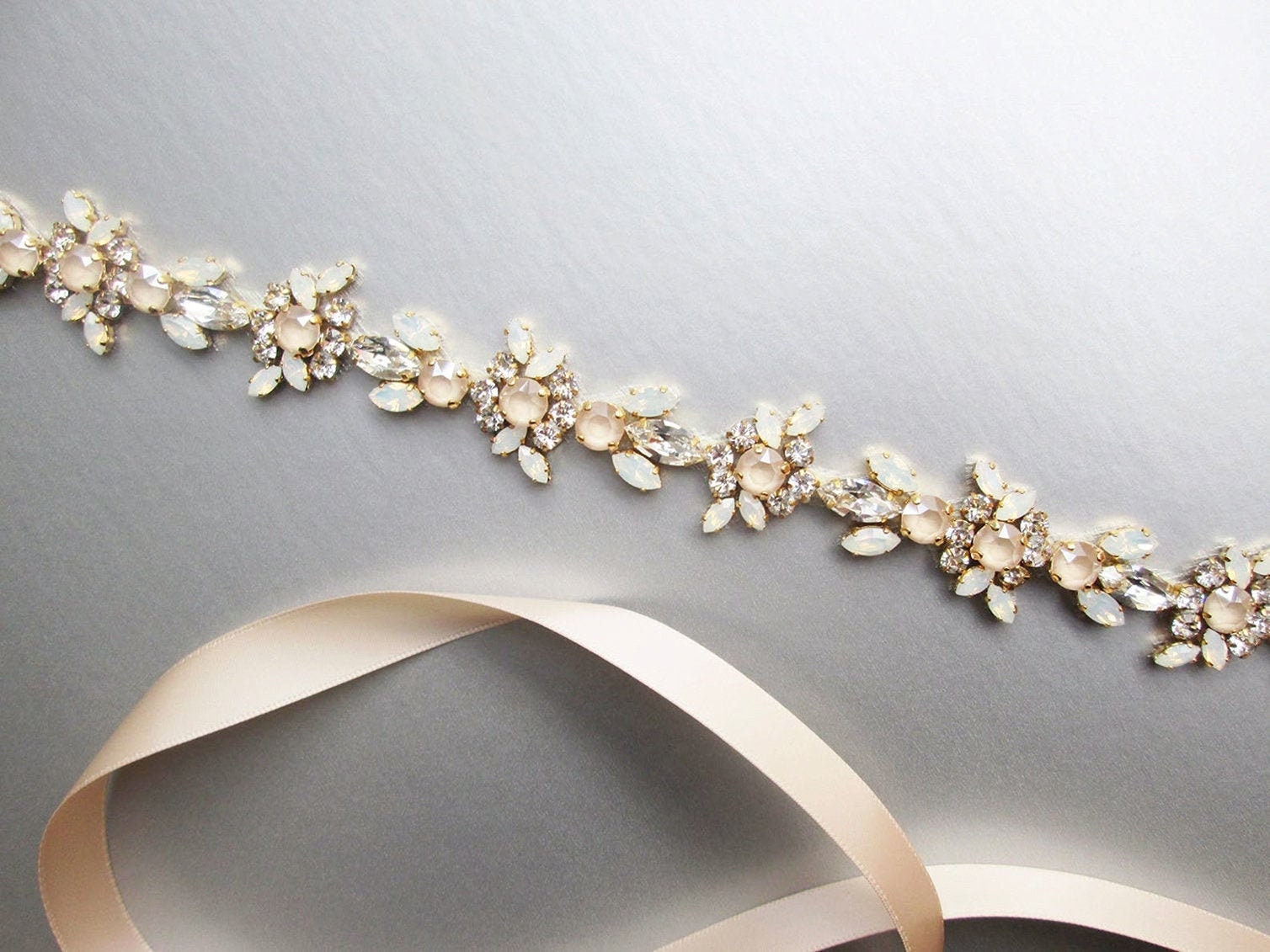 Pastel Champagne opal Bridal belt sash Crystal belt ivory cream Wedding belt Premium European Crystal Opal bridal belt Rhinestone sash