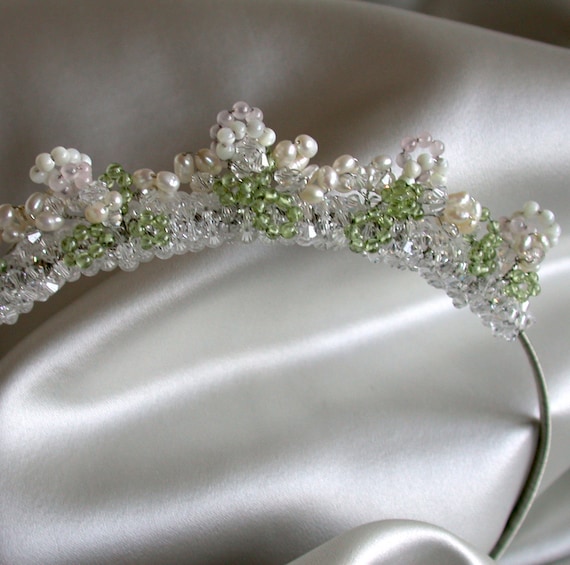 Rock candy tiara headband in silver, Bridal crystal and pearl tiara headband, Crystal bridal headband, crystal headband tiara