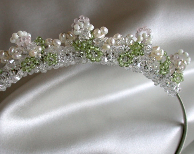 Rock candy tiara headband in silver, Bridal crystal and pearl tiara headband, Crystal bridal headband, crystal headband tiara