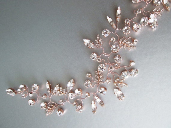 Bridal rose gold hair vine, Bridal crystal headband, Bridal hair vine, Wedding hair vine in rose gold, silver or gold