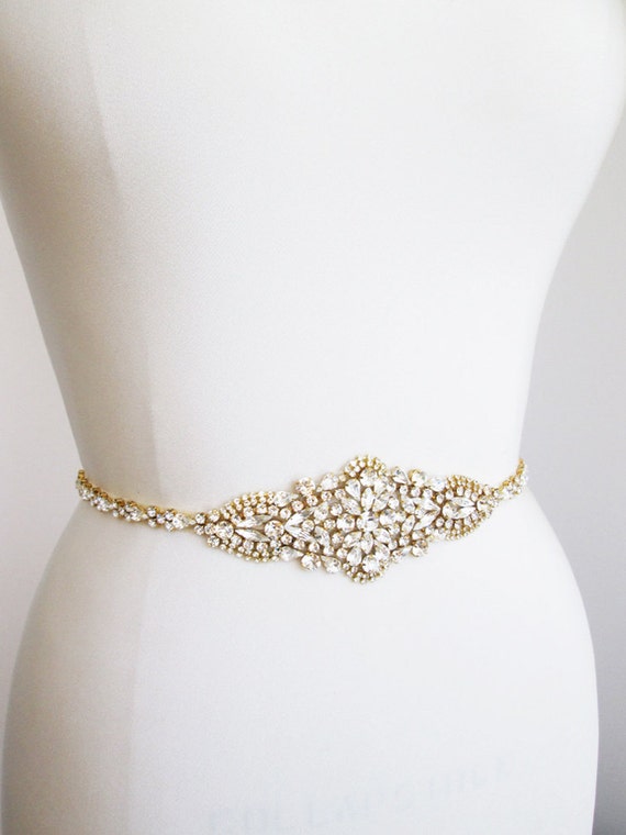 Bridal belt, crystal bridal belt sash, Wedding belt, Gold bridal belt sash, Rhinestone bridal belt, Skinny bridal belt full length