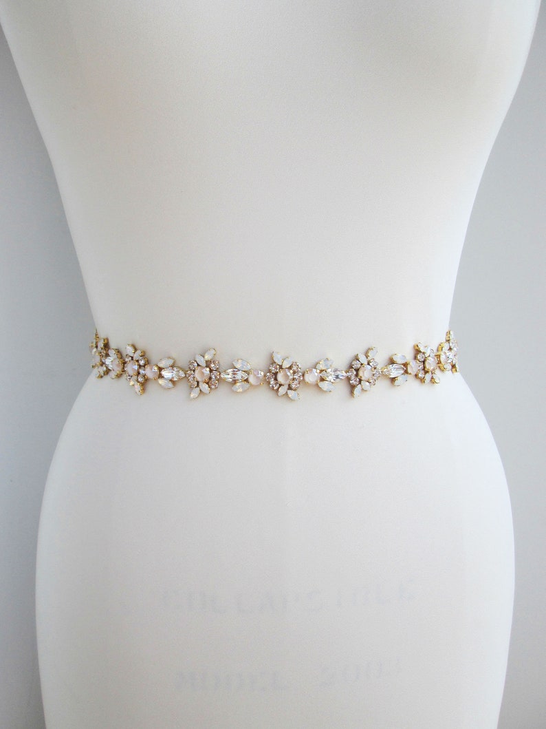 Opal Crystal Wedding Belts Sash Rose Gold Silver Color Bridal White Ivory Champagne Ribbon Party Dress Jewelry Bride Accessories