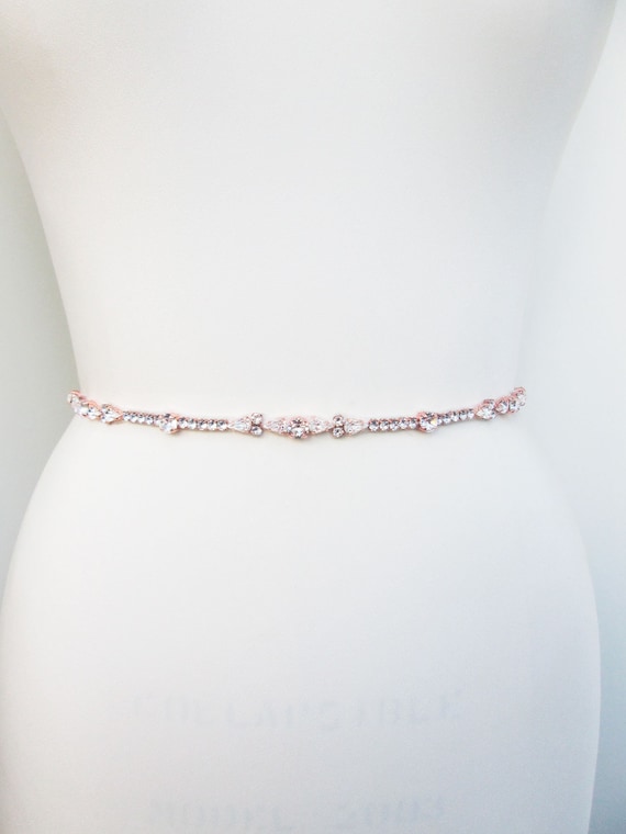 Bridal belt, Crystal bridal belt, Super skinny bridal belt, Dainty crystal belt sash, rhinestone wedding belt, Thin belt in rose gold