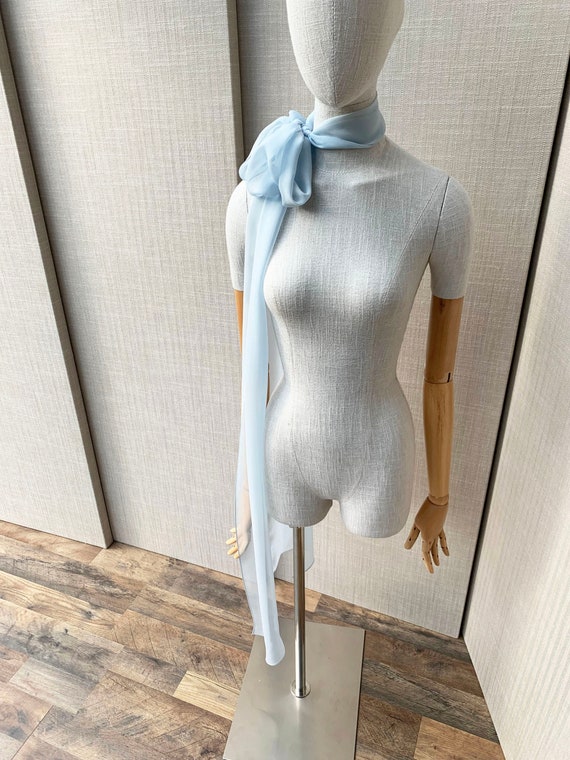 Silk Bridal scarf, Modern bridal scarf in 100% Silk chiffon, skinny wedding scarf, Soft and delicate, special occasion shawl light blue