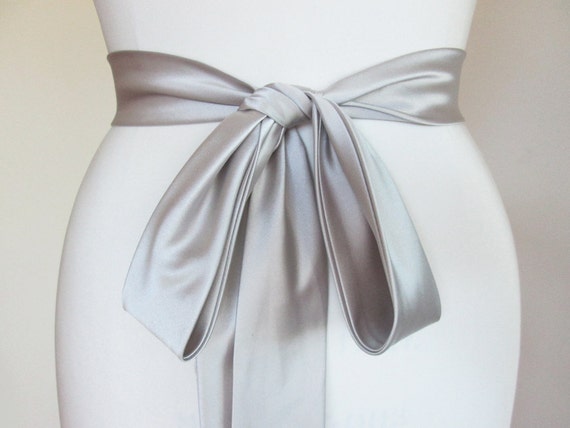 Bridal belt sash, Silk Duchess satin sash belt, Couture bridal sash, Silk satin ribbon sash, Wedding sash in platinum / silver / taupe