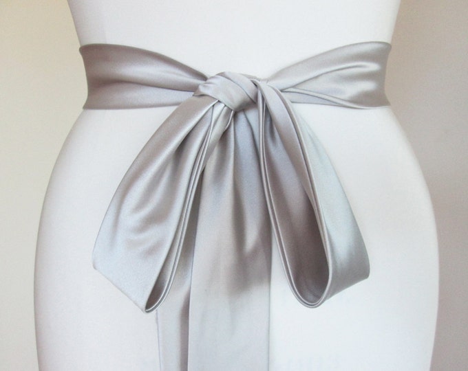 Bridal belt sash, Silk Duchess satin sash belt, Couture bridal sash, Silk satin ribbon sash, Wedding sash in platinum / silver / taupe