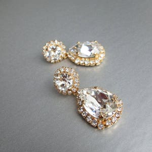 Bridal crystal earrings, Premium Quality European Crystal bridal earrings, Teardrop dangling Bridal rhinestone drop earrings