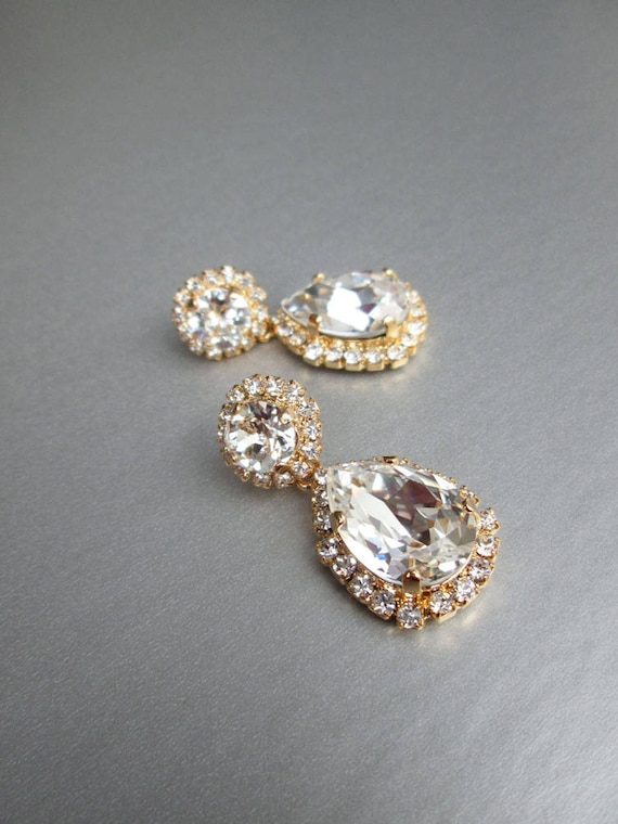 Bridal crystal earrings, Premium Quality European Crystal bridal earrings, Teardrop dangling Bridal rhinestone drop earrings