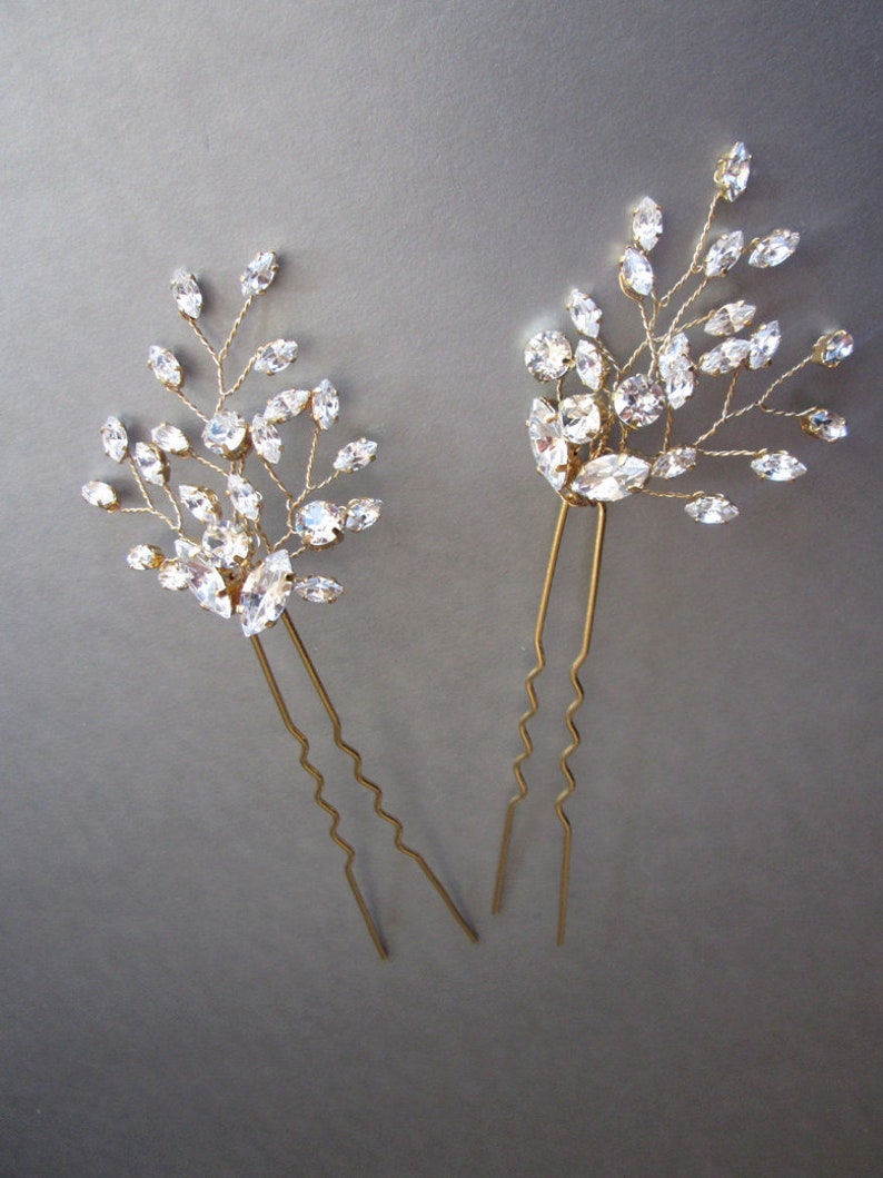 Swarovski crystal hair pins Bridal crystal hair pins Wedding Etsy
