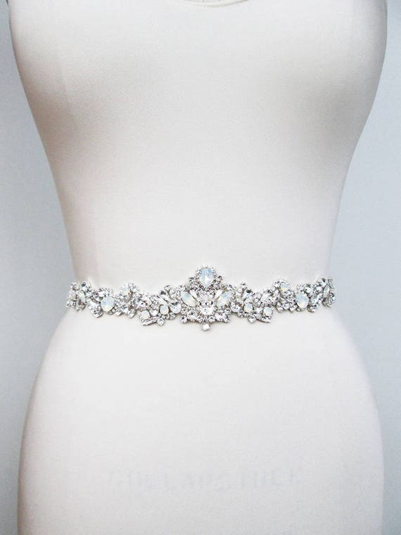 Opal bridal crystali belt, Crystal belt sash in silver or gold, Wedding belt, Waist sash, Premium European Crystal, Rhinestone belt sash