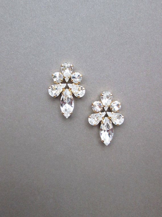 Bridal crystal studs, Crystal bridal earrings, Stud rhinestone earrings in gold, silver, rose gold, Wedding