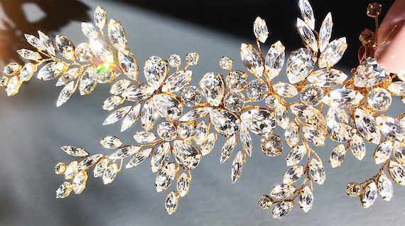 Crystal applique, Bridal crystal belt dress brooch design, Wedding dress floral embellishment, Gold, silver, rose gold