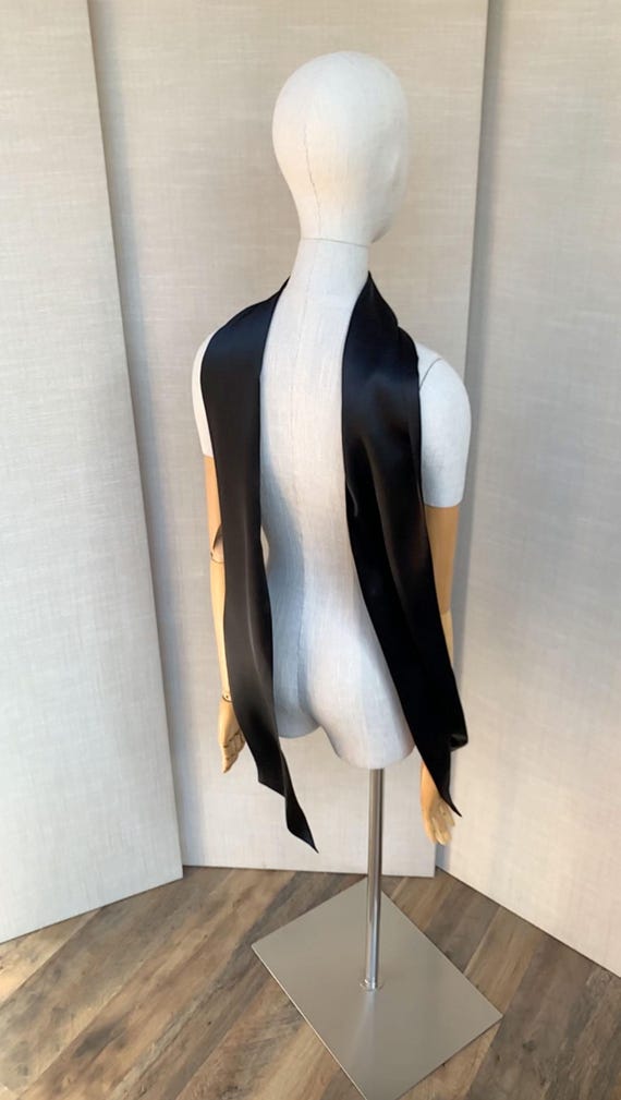 Satin Scarf Black Silk ,  Modern scarf in black charmeuse, 100% Silk evening scarf for special occasion, Soft delicate scarf formal event