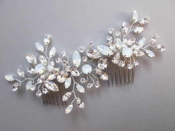 Opal Crystal hair vine, Bridal comb, Wedding hair vine, Bridal comb hair vine in gold, rose gold, silver white opal