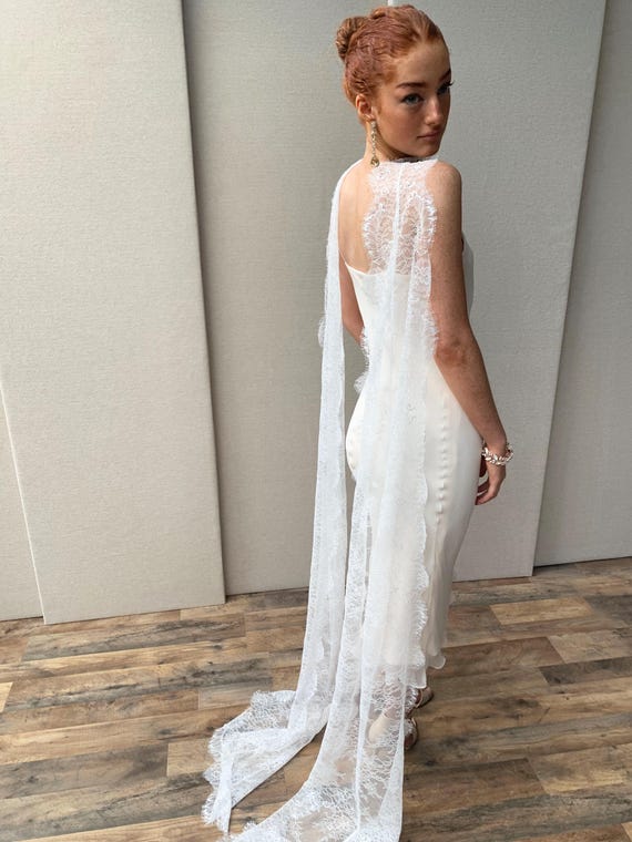 Lace shawl, All about the lashes - Bridal Scarf, Delicate soft Chantilly lace wedding scarf, Sheer lace wrap for special occasion