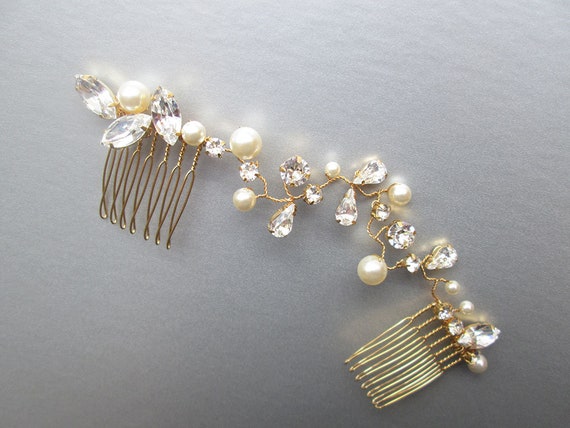 Crystal and pearl bridal hair vine, wedding hair comb hair vine, Crystal hair comb, Bridal comb in rose gold, silver, gold