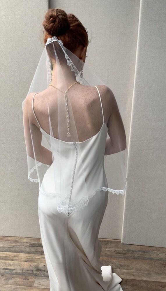 Simple Lace Veil, Delicate veil with lace trim, Short barely there veil, Minimal Veil elbow length