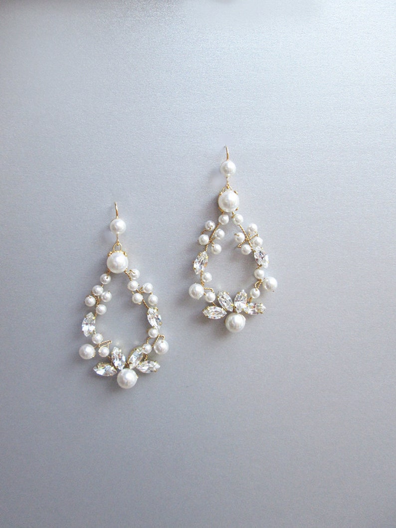 Bridal crystal earrings, Crystal pearl bridal earrings, Premium Quality European Crystal, Bridal earrings in gold, silver, rose gold image 2