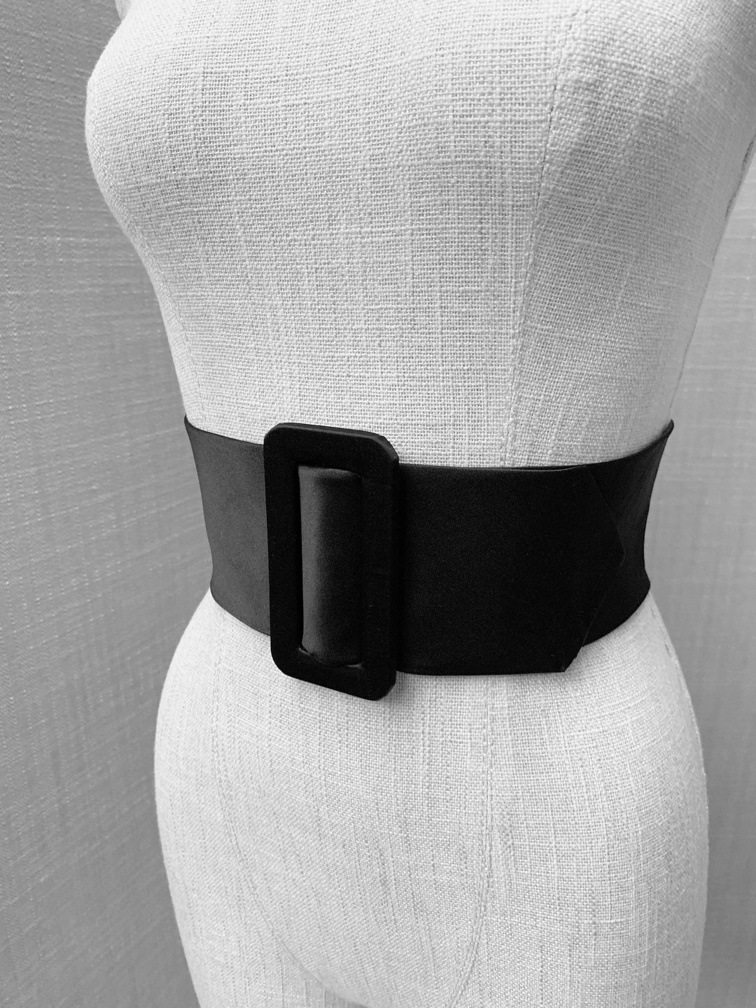 3 Inches Wide Statement Belt, Black Satin Buckle Belt, Silk Satin Black