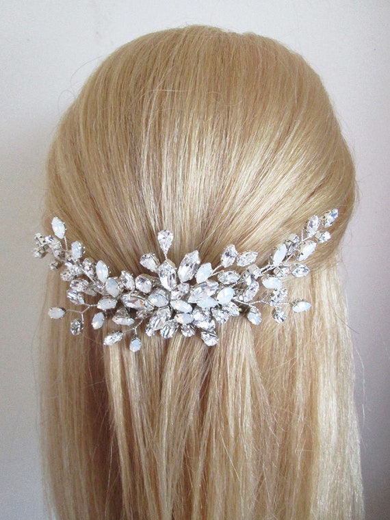 Opal crystal hair comb, Bridal crystal hair comb, Rhinestone bridal comb, Opal Wedding hair comb, Bridal comb in gold or silver