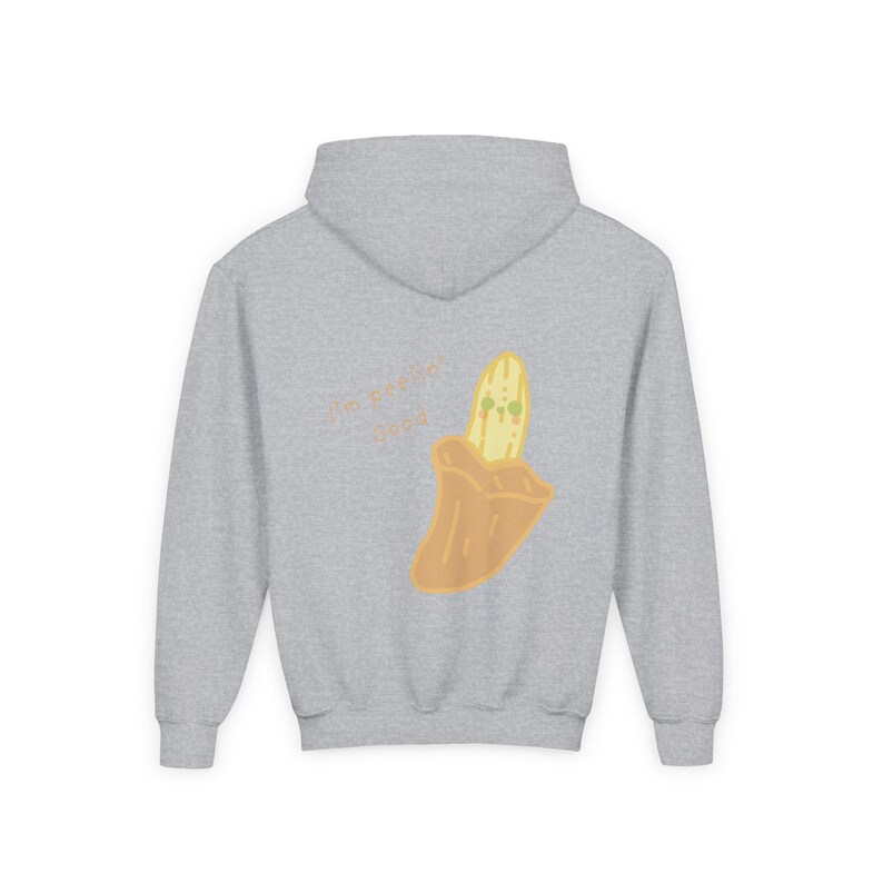 Kids Graphic Hoodie, Pink Corgi Front and Banana Back Print, Youth Pullover 画像 4