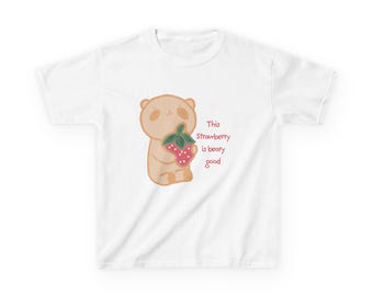 Strawberry Bear Kids T-Shirt, Kawaii Graphic Tee, Original Artwork, Birthday Gift