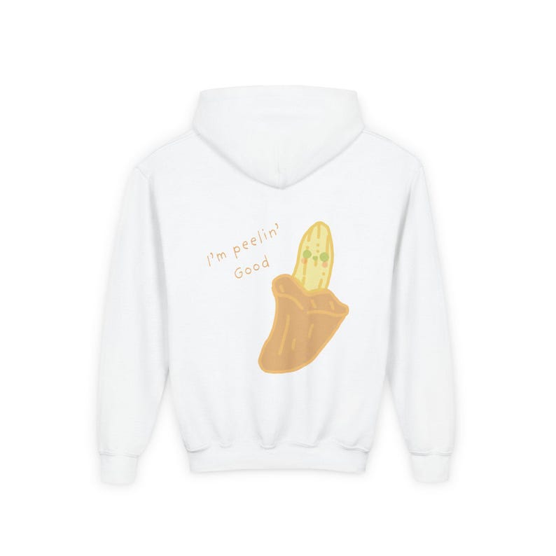 Kids Graphic Hoodie, Pink Corgi Front and Banana Back Print, Youth Pullover 画像 2