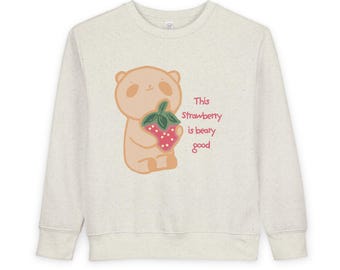 Strawberry Bear Toddler Sweatshirt, Hand-Drawn Kawaii Animal Pullover