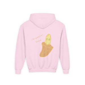 Kids Graphic Hoodie, Pink Corgi Front and Banana Back Print, Youth Pullover 画像 6