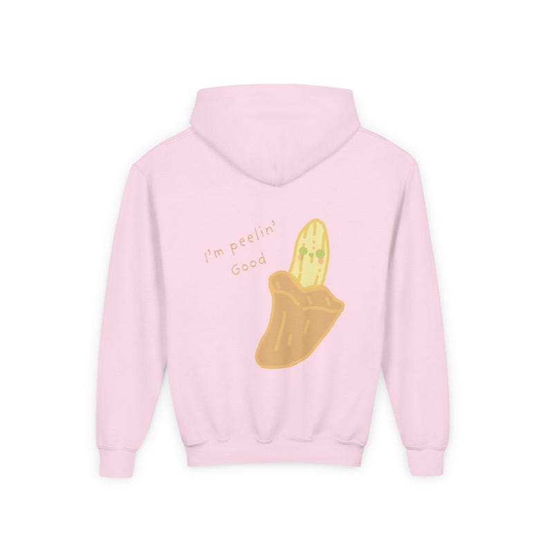 Kids Graphic Hoodie, Pink Corgi Front and Banana Back Print, Youth Pullover 画像 6
