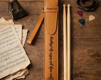 Personalized Leather Drumstick Bag, Custom Engraved Drum Stick Holder, Gift for Drummer, Musician Gift, Drumstick Case