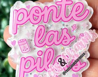Ponte Las Pilas Badge Reel | Mexican Culture, Pink Battery ID Holder | Reels & Charms Co.