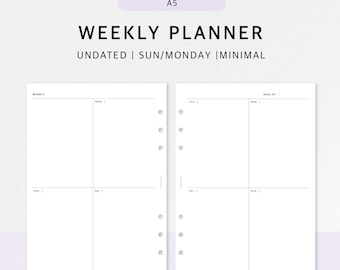 Undated Weekly Planner Printable A5 Insert | Simple Weekly Agenda Overview, Blank Template | PDF Instant Download