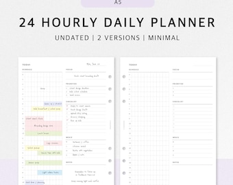 24 Hour Daily Planner Printable | A5 Inserts | Hourly Schedule, Time Blocking | PDF Instant Download