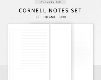 Cornell Notes Printable A4 US Letter | Lined Blank Grid Study Template | Digital Download