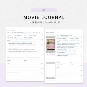 映画ジャーナル印刷用 | A5プランナー挿入用紙 | 映画ジャーナル、映画レビュージャーナル、映画ログ、映画ログ、映画トラッカー | PDF即時ダウンロード