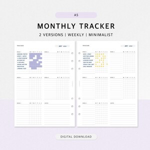 Monthly Habit Tracker Printable A5 Insert | Weekly Habit Tracker, Routine Goal Task Tracker | Bullet Journal PDF | Instant Download
