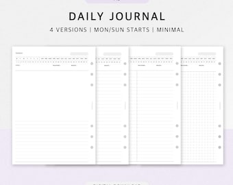 Daily Journal Planner A5 Printable | Mindfulness Reflection Journal | Undated Daily Writing Pages, Study Ideas Notes PDF | Instant Download
